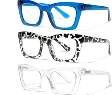 3 Pack Reading Glasses Women Blue Light Blocking Computer Square Readers