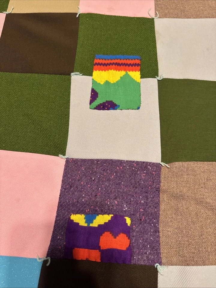 Vintage Patchwork Quilt Square Blocks Polyester 72x48 Soft Thin American Legion - Image 2 of 4