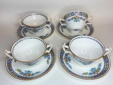 Set of 4 Footed Bouillon Cups & Saucers LUXOR by Minton England