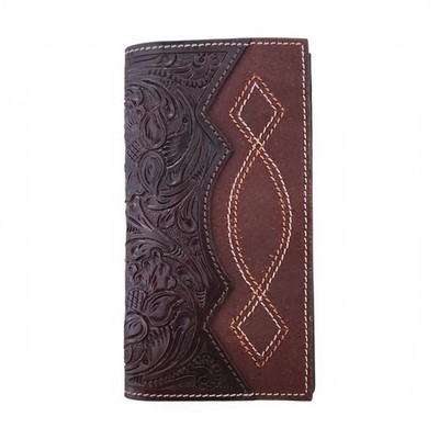 Western Tooled Leather Rodeo Wallet Rich Mahogany Floral HEW-172R Sample New