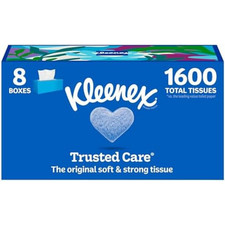 Kleenex Trusted Care Facial Tissues, 8 Flat Boxes, 200 Tissues per Box, 2-Ply