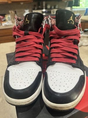 Nike Air Jordan 1 Mid SE Bred Paisley Black White Red Gold Men s Size 11.5 w/ Bx