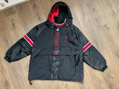 Vintage STARTER NBA Chicago Bulls 90s 1/4 Zip Hooded Puffer Coat Jacke Herren XXL