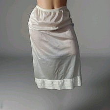 Vintage MEL-LIN Long Half Slip Skirt WHITE SATIN Nylon Lingerie USA SMALL