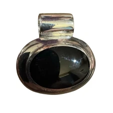 VTG Sterling Silver 925 Onyx Oval Designer Thailand? Slide Pendant Marked SO