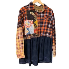 Upcycled Tunic Top M Flannel Kantha Patchwork Boho Festival Art To Wear Gypsy