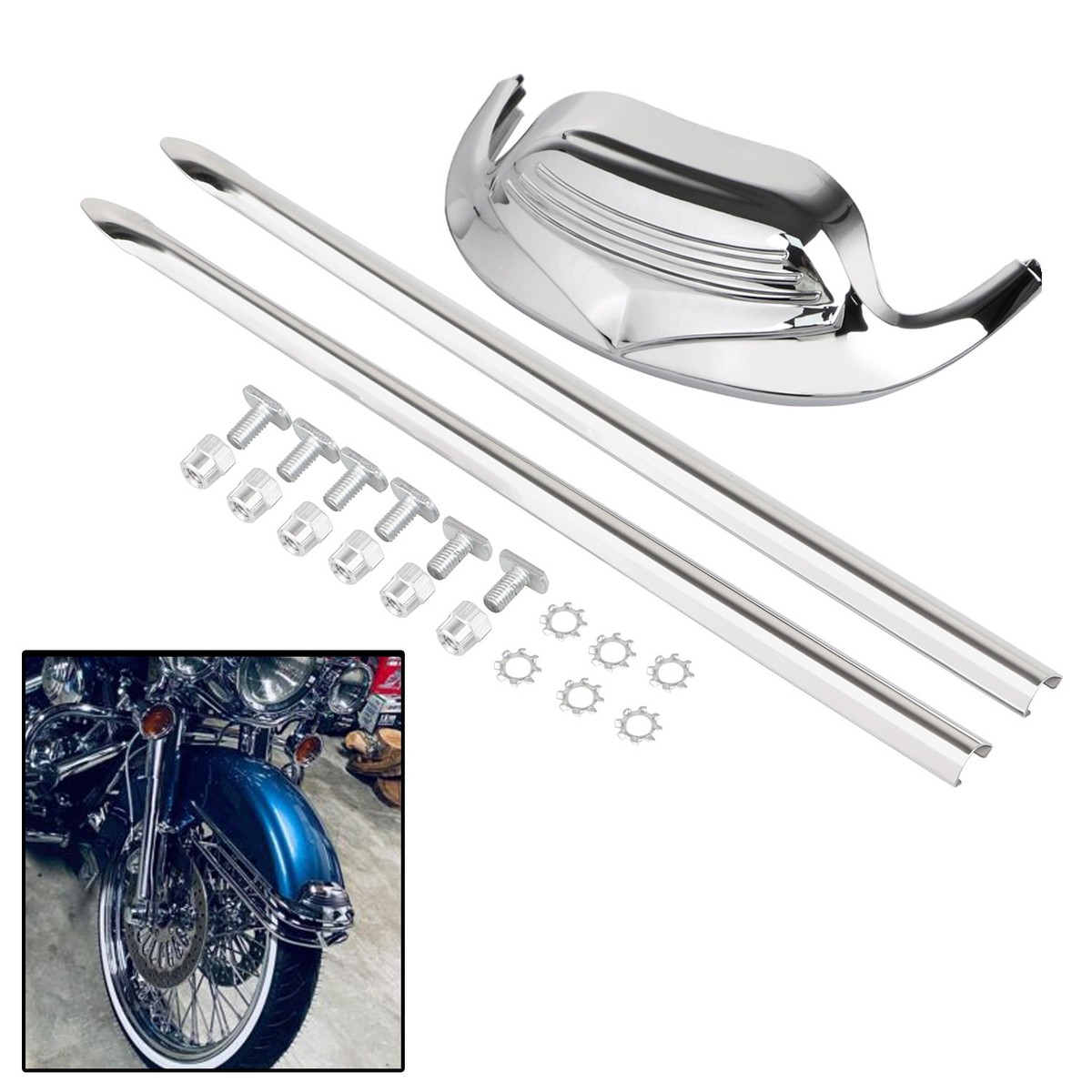 Chrome Front Fender Tip w/Spear Trim For Harley Electra Glide FLHT