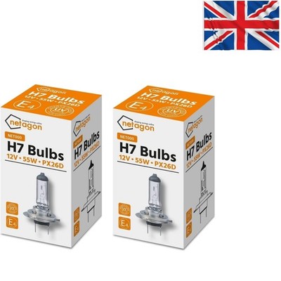 2 x Netagon H7 Halogen 55W Scheinwerfer Birnen - zugelassen, universell passend, Straßenzulassung