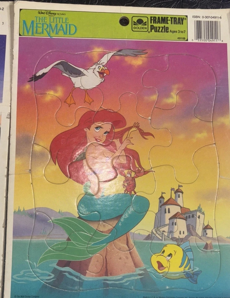Vintage Lot Of 3 Disney Frame Tray Puzzles Little Mermaid, Cinderella, Aladdin - Image 3 of 4