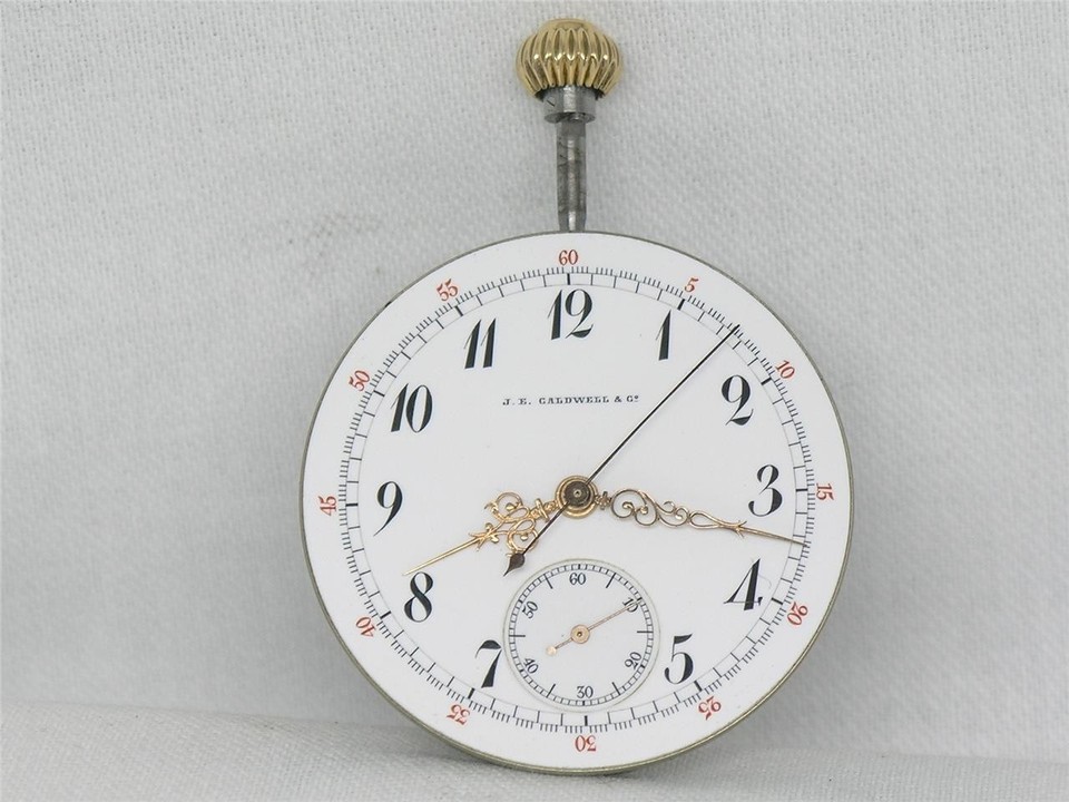 VINTAGE 39MM MEYLAN CHRONOGRAPH POCKET WATCH MOVEMENT & DIAL, RUNNING!