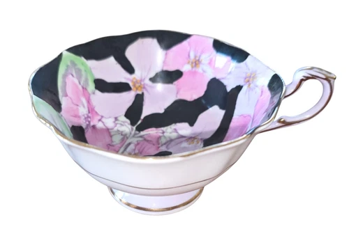 Vintage Paragon Double Warrant Cabbage Rose Tea Cup Pink & Black 