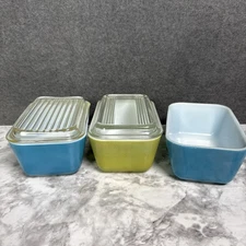 Pyrex Green Turquoise Refrigerator Dish Set 502 W/2 502c Lids Vintage MCM
