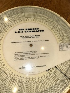 Vintage 1957  Ronoco 1-3-5 Calculator Policies Pro-Rata Short Rate Wheel #2