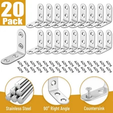 20Pcs L Steel Corner Braces w/ Screws Heavy Duty Right Angle Bracket 4 Holes 
