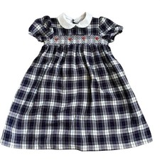 Vintage Christmas Dress Plaid Smocked Peter Pan Collar Little Girls 3T
