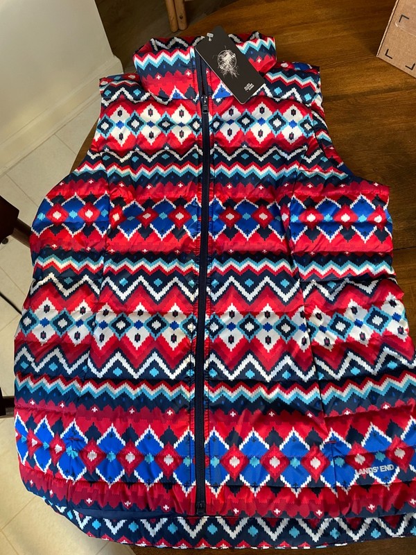 Lands' End Womens Puffer Down Vest: Ivory Chevron Fairisle: Tall Medium