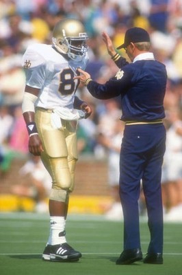 Head coach Lou Holtz Notre Dame Fighting Irish talks with Tim Brow- Old Photo 1
