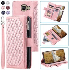 Funda tipo billetera romboidal de lujo para Samsung A5 (2016), estuche de cuero con cremallera abatible para tarjetas