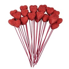 10Pcs Glitter Foam Heart Picks Stick for Mother'S Day Gift Vase Decoration Birth