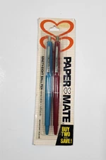Vintage Paper Mate Ninety Eight Ball Pen Retractable Double Heart Blue Maroon
