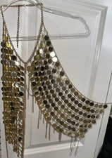 Gold Chain Coin Belly Dance Costume Top for Women Geometric Prints