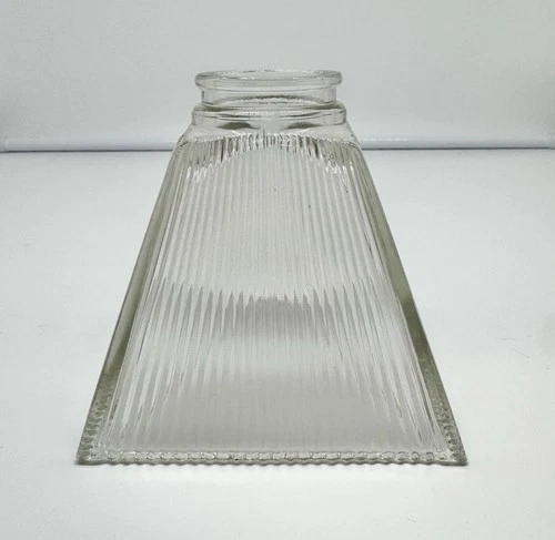 Vintage Holophane Ribbed Optic Glass Lamp Shade 4 1/2" Square w/ 1 7/8" Fitter