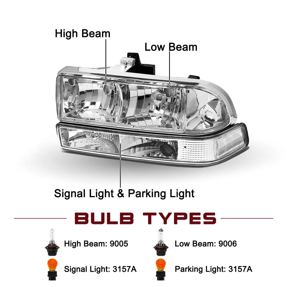 For 1998-2004 Chevy S10 Pickup Blazer Headlights Bumper Lamps Left&Right Side - Image 3 of 4