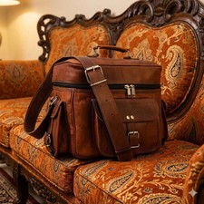 DSLR SLR Lens Vintage Leather Camera Satchel Bag for men
