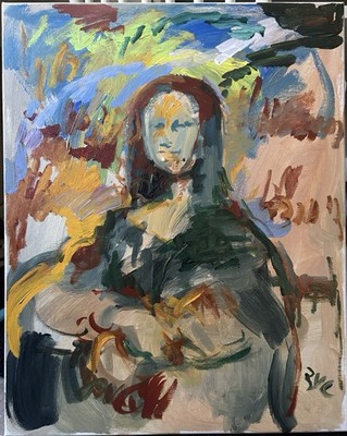 Abstract Cubist Portrait Mona Lisa Painting On Canvas 16 x20  Original Signed