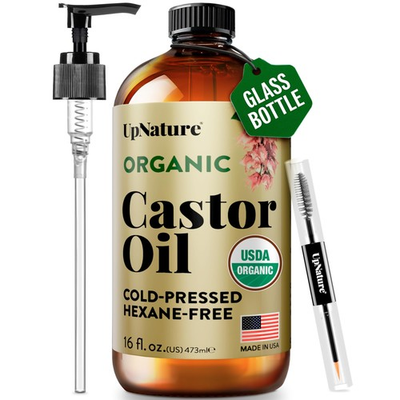 #ad UpNature Organic Castor Oil in Glass Bottle 16 16 Fl Oz Pack of 1 Beige $27.43