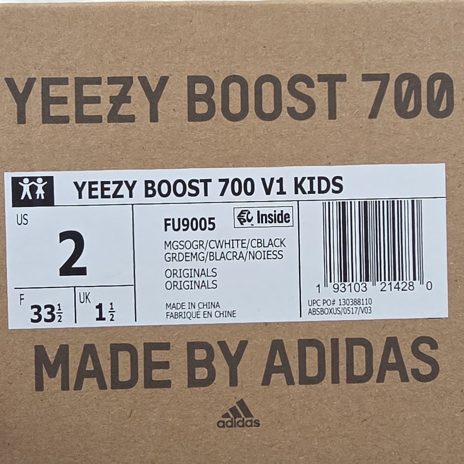 adidas Yeezy Boost 700 V1 Kids Sneaker Gray Black Blue White US 2 FU9005