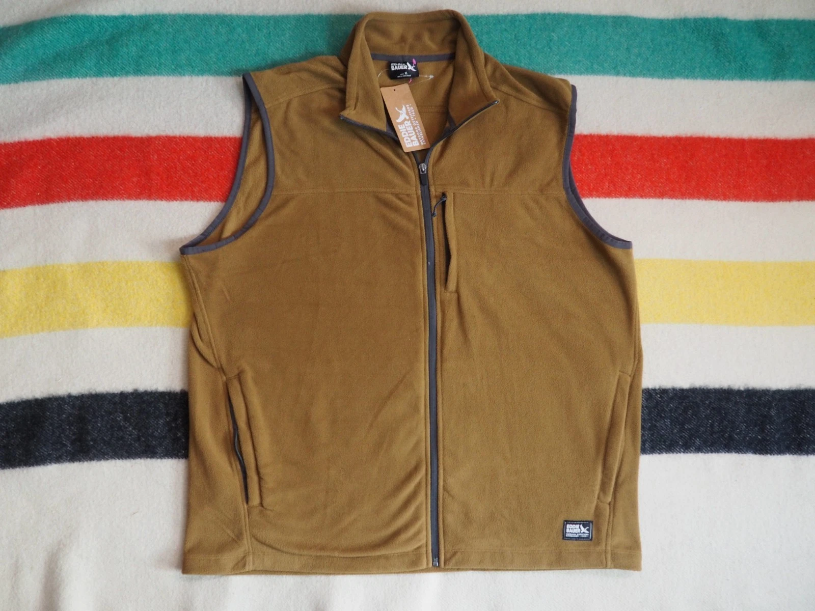 Eddie Bauer Quest Vest 2.0 Brown Gray Zip Outdoor Hiking Fleece Mens XL NWT