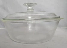 Vintage Glasbake Clear Round Casserole Dish w/Pyrex Lid