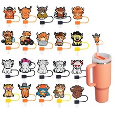 20PCS Straw Covers for Stanley Cup, 10mm Highland Cow Straw Topper Compatible...