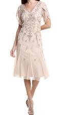 NWT Adrianna Papell Bead Mesh Midi Godet Dress Blush Pink butterfly sleeves SZ 8