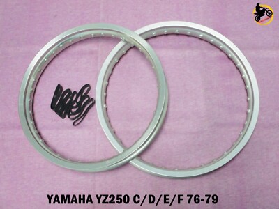 YAMAHA YZ250 C/D/E/F 76-79  F+ R ALUMINIUM SILVER WHEEL RIM SET     *nan4447*