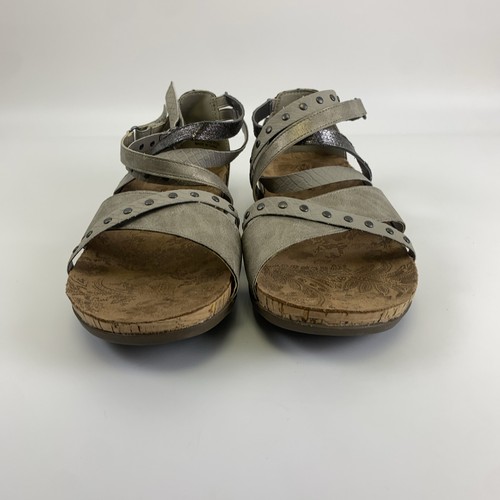 Bearpaw Juliana II Strappy Sandal Flat Adjustable Studded Pewter Women Size 9 - Picture 3 of 13