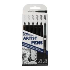 6 ct Black Ink Fine-Liner Artist Pens - New