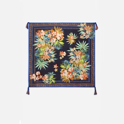 Johnny Was Moanuh Scarf Silk Deep Blue Floral Tassels Scarves Square Large  New