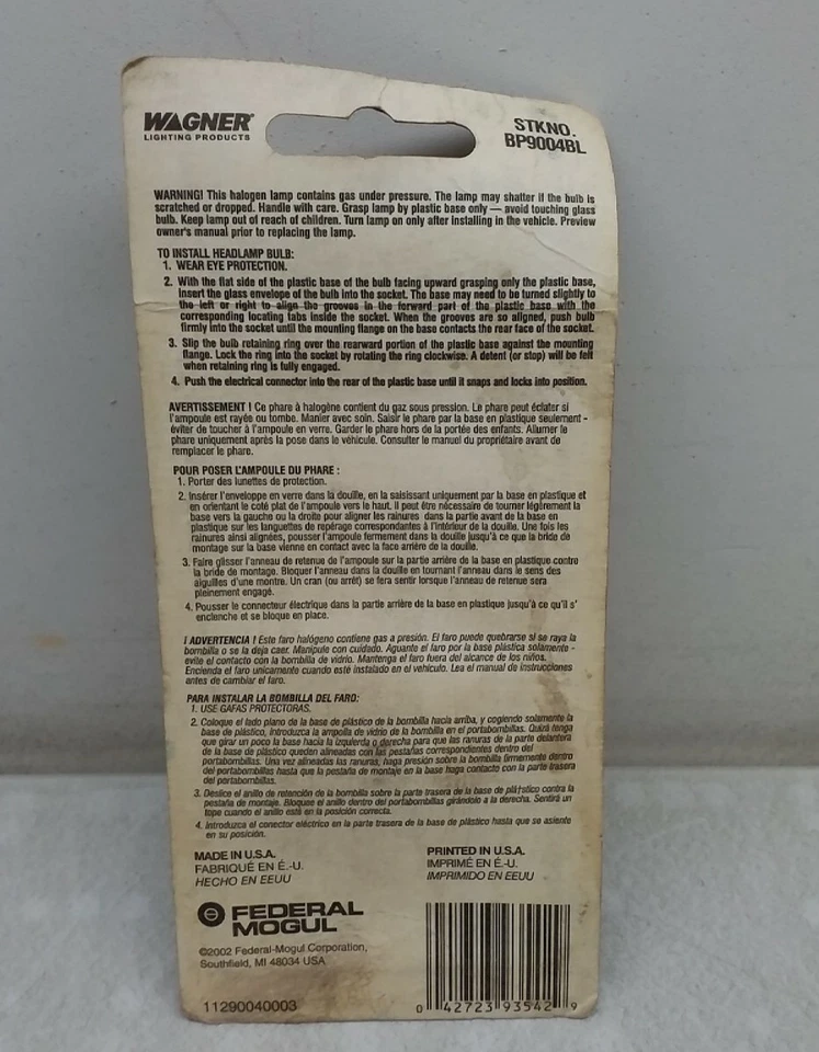 9004BL Wagner Xenon Brite Lite Halogen High/Low Beam 12V Made In USA - Image 2 of 3