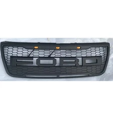 Front Grille For 2011-2015 Ford Explorer Grill W/Letters W/LEDs Matte Black ABS
