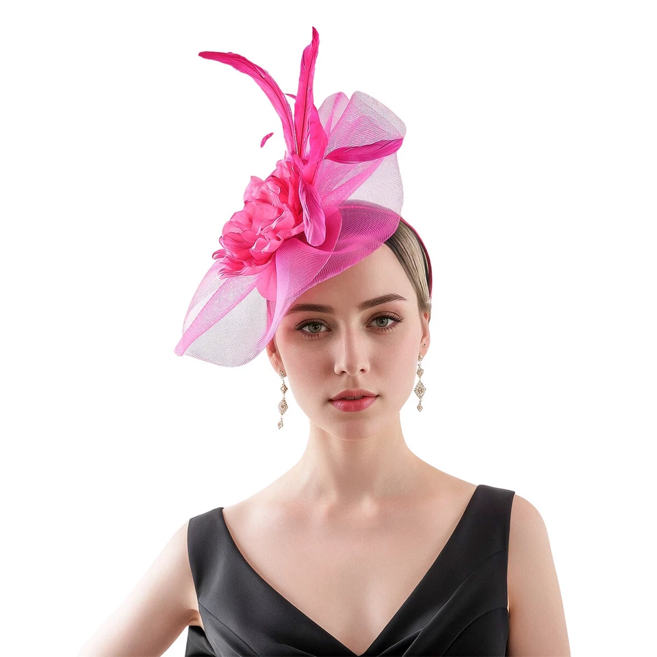 Mujer Fascinador Pluma Prendas para la cabeza Flor Clip para el cabello Iglesia Boda Fiesta del Té Sombrero Foto 4 de 4