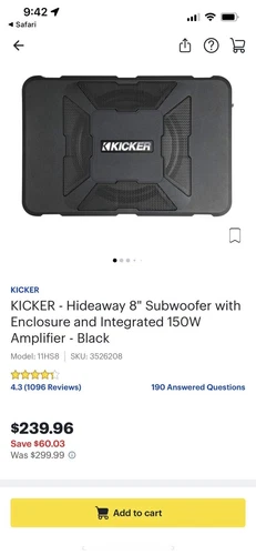 Kicker Hideaway HS8 150W 8" Powered Subwoofer