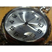 Super Rare Reverse Rotating Pocket Watch Quartz Silver Open Face 35mm Chain