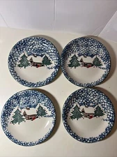 Folkcraft By Tienshan Stoneware - Cabin In The Snow Salad Desse Plate - Set Of 4