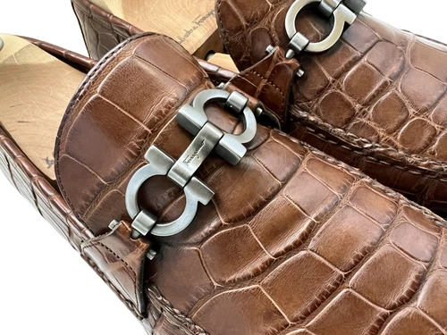$3200 Ferragamo Genuine Alligator Crocodile Gancini Bit Shoes Loafers 8.5 D