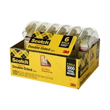 Scotch Double Sided Tape, 0.5 in. x 500 in., 6 Rolls, Adhesive, with Dispenser.