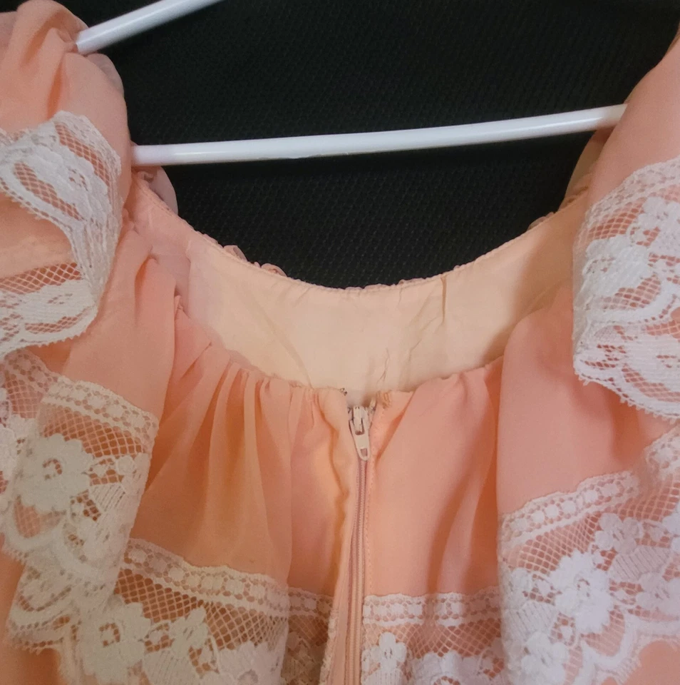 Vestido años 70, vintage, melocotón, manga larga, hasta el suelo Foto 4 de 4