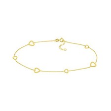 Bracelet Cheville Cœur Ouvert En Chaîne Boîte Alt SM/LG Réel Solide 14K Or Jaune