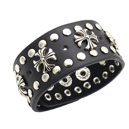 Crystal Studs Faux Alligator Leather Wristband Cuff Bracelet Snap